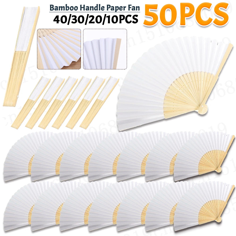 1-50PCS Paper Bamboo Folding Hand Fan Wedding Personalized Fans Party Decor Art Craft Chinese Dance Fan DIY Folding Fan Zpaxo