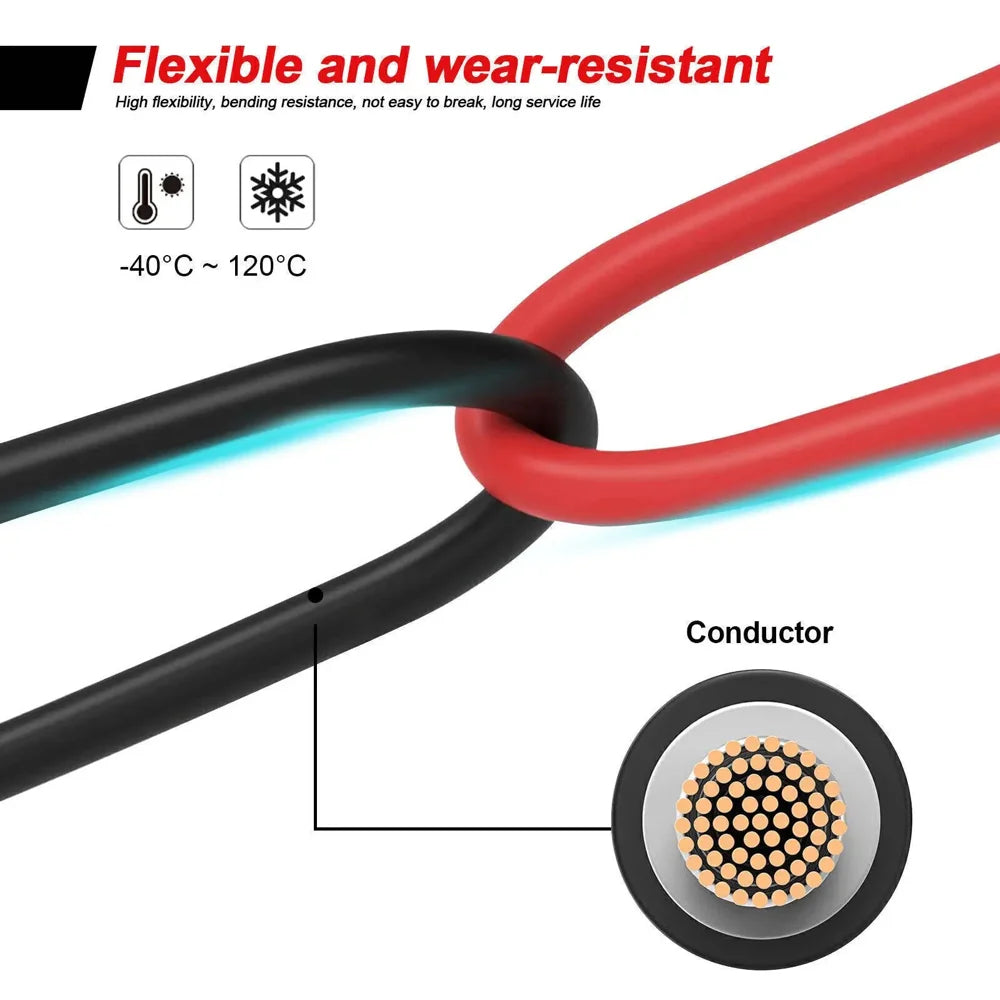 1 Pair Red and Black Double Ends Solar Extension Cable with Connector 2-10 Meters 4mm2/6mm2 Solar Panel Cable Photovoltaic Wire Zpaxo