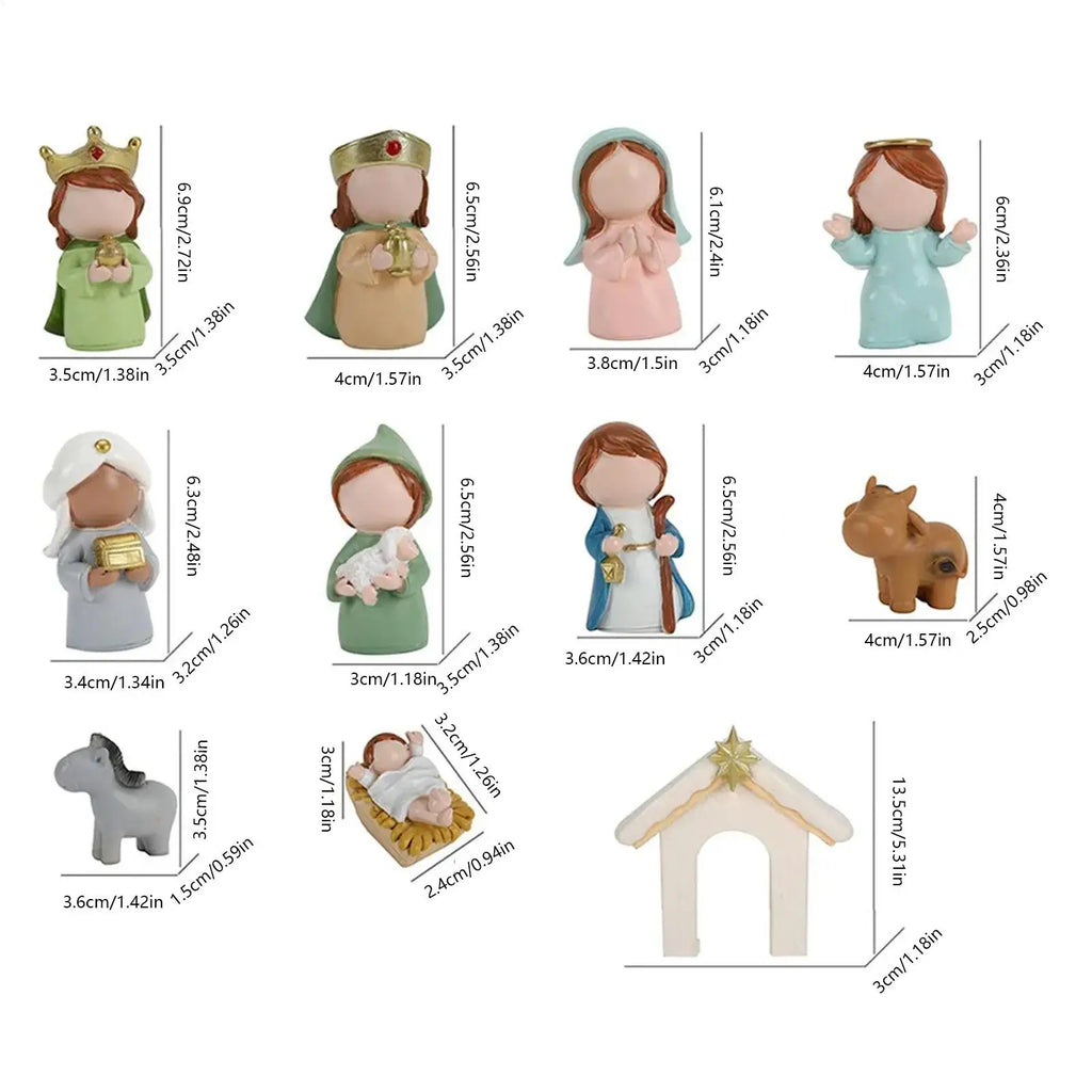 Christmas Nativity 12 Pieces Holy Family Manger Small Nativity Set Christmas Decor for Kids Adults Christian Desk Table Shelf Zpaxo