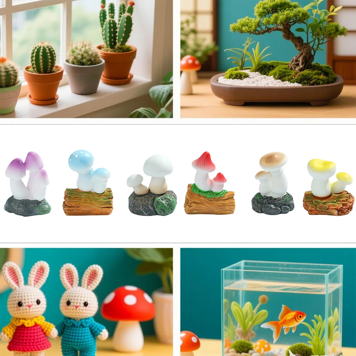 Mini Mushroom Figurines – Hand Painted Resin Fairy Garden Decor