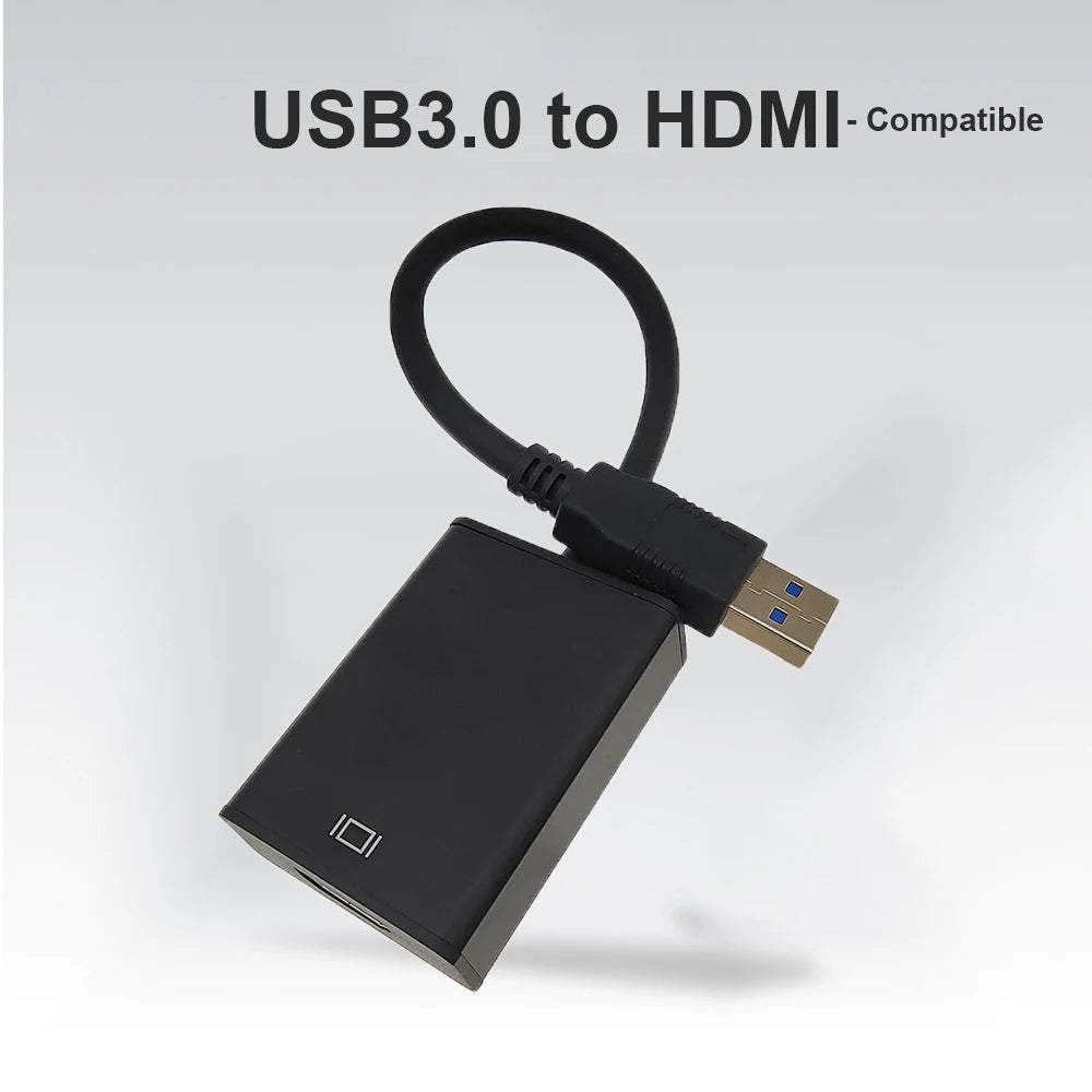 USB A Male to HDMI-Compatible Female Adapter USB 3.0 to HDMI-Compatible Converter 1080P External Graphics Video Card Cable Zpaxo