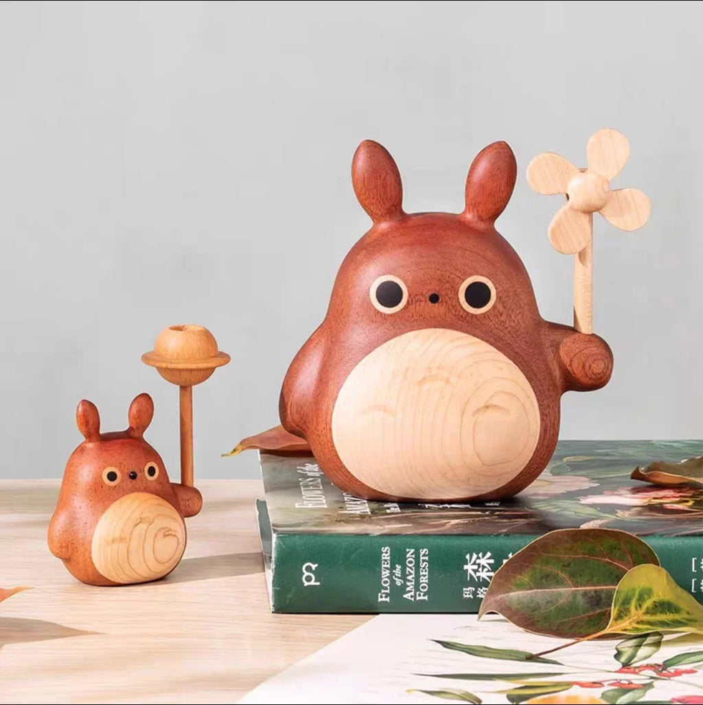 Solid Wood Totoro Windmill Music Box – Clockwork Gift Décor