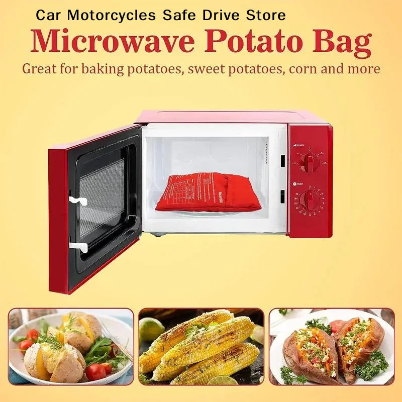 Red Microwave Potato Bags Can Be Reused 4 Minutes Fast Cookware