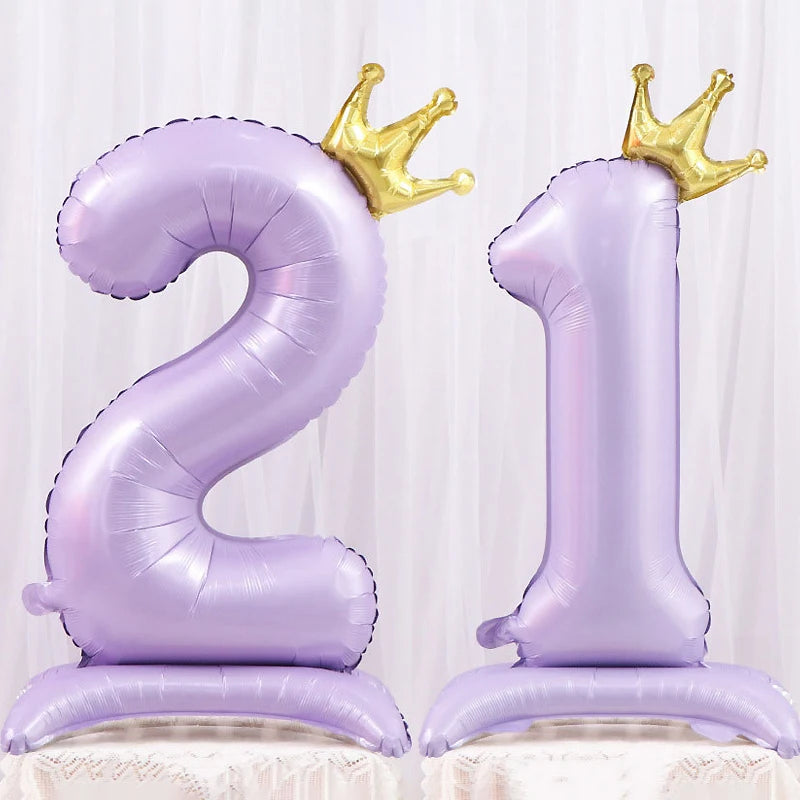 Light Purple Standing Foil Number Balloon Crown Digital Balloons Girl