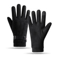 Men's Winter Windproof Warm Gloves Thickened Touch-Screen Suede Finger Gloves Outdoor Driving Buckle Ski Windproof Gloves Unisex Zpaxo ST014-Black