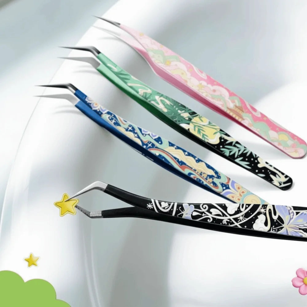 Metal Curved Stickers Tweezers Precision Anti-static Lashes Extension Zpaxo