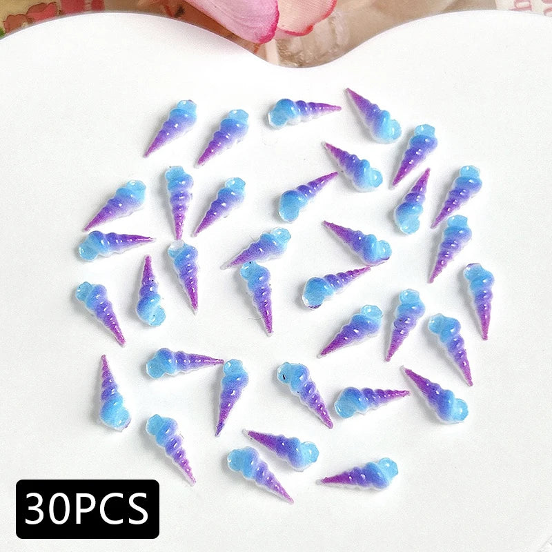 30PCS 3D Ocean Series Resin Nail Charms Summer Nail Rhinestones Creative Starfish Shell Nail Art Decorations for DIY Manicure Zpaxo 02-30pcs