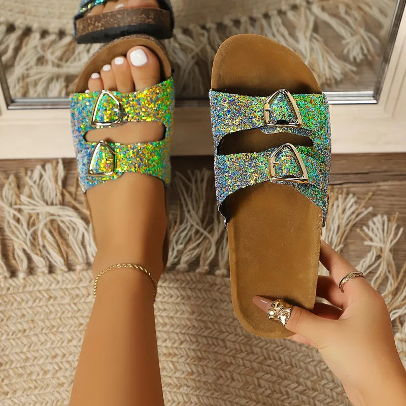 Women's Fish Mouth Open Toe Vintage Comfortable Slippers Women Double Zpaxo green 37