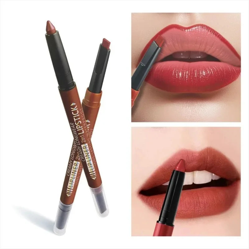 2-in-1 Lip Liner Lipstick Pen Waterproof Long-lasting Pigment Pencil