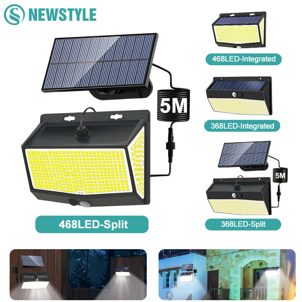 Outdoor 368/468 LED Solar Wall Light Motion Sensor Lights 3 Lighting Modes Solar Powered Garden Lights For Garden Lighting Zpaxo