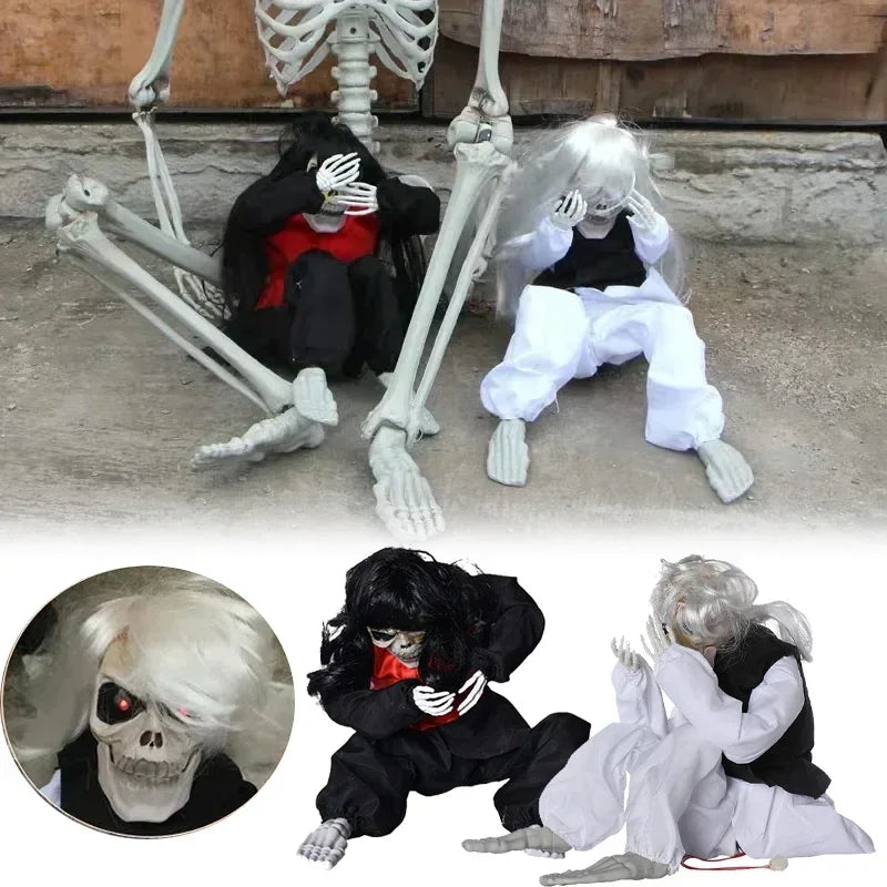 Halloween Animated Crying Ghost Touch-activated Shaking Skull LED