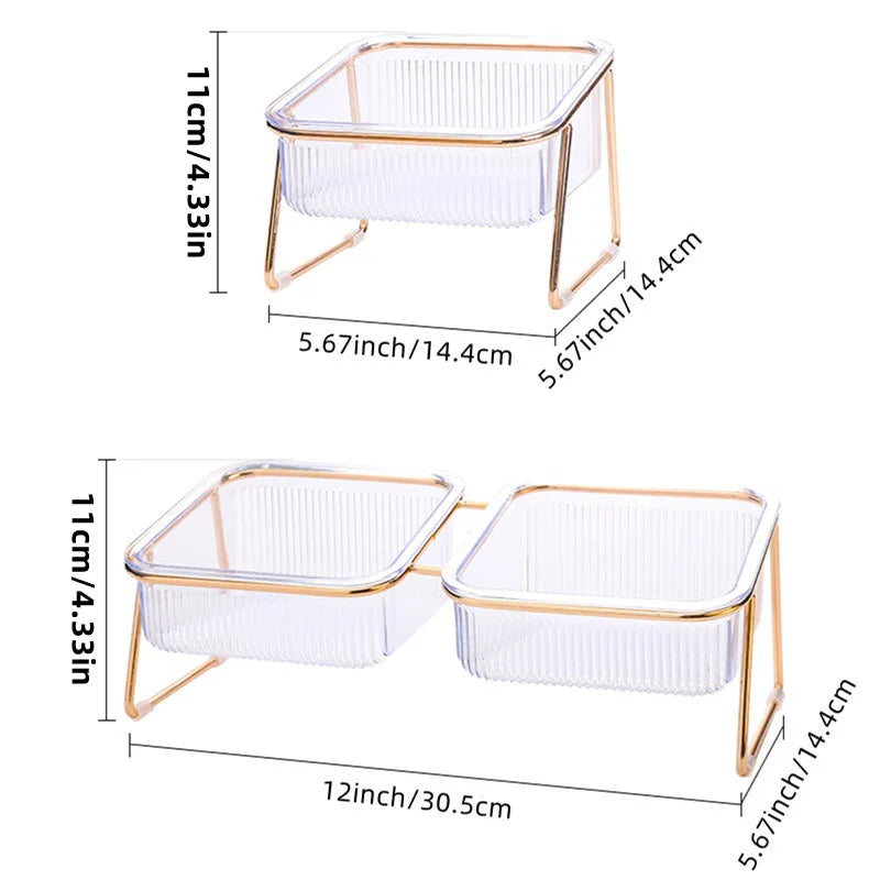 Pet Double Bowl Transparent Foot Cat Drink Water Food Golden Stand