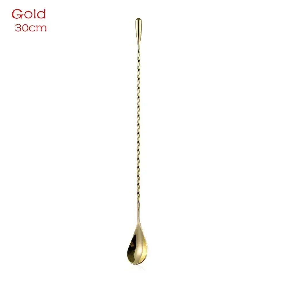 Kitchen 30cm Long Handle Cocktail Stirrers Bartender Mixing Stick Spoon Stainless Steel Barman Kit Accessories Whisky Shaker Bar Zpaxo Gold 1pc