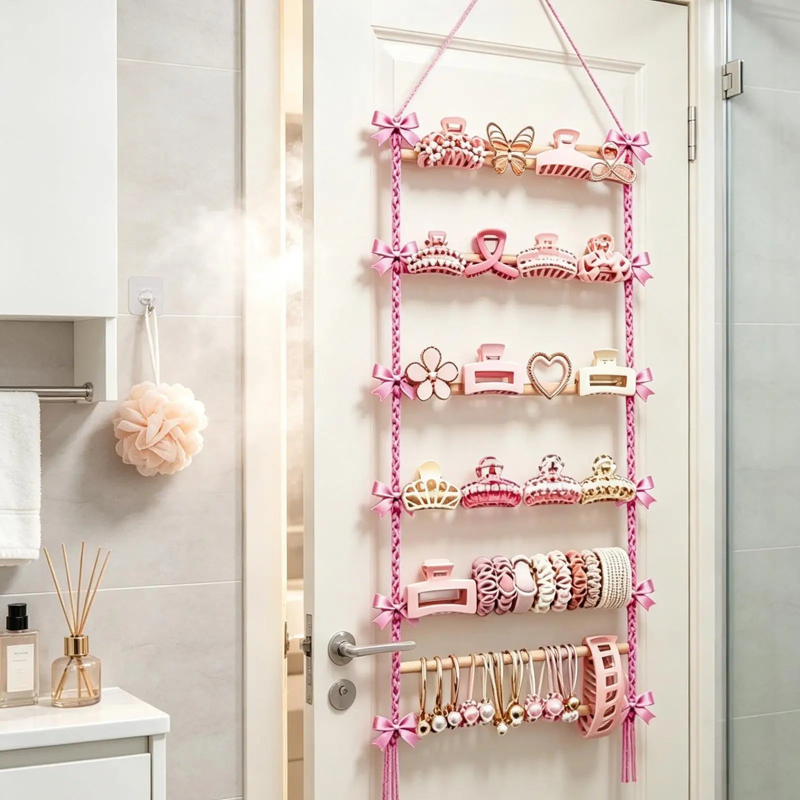 Claw Clip Holder Organizer Space-saving Vertical Macrame Bow Shelf
