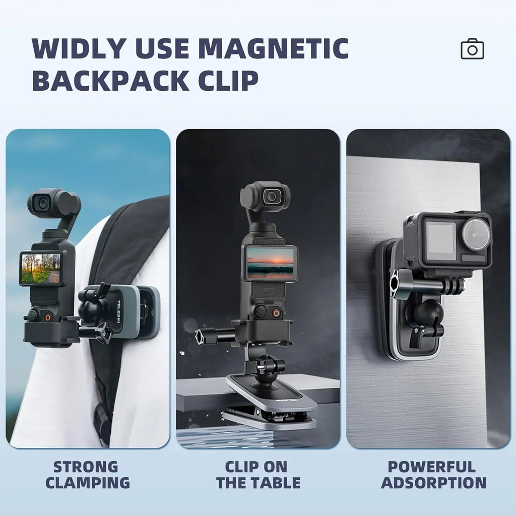 Magnetic Backpack Clip Mount for DJI OSMO Pocket 3 | 360° Ball Camera Clip Mount Zpaxo