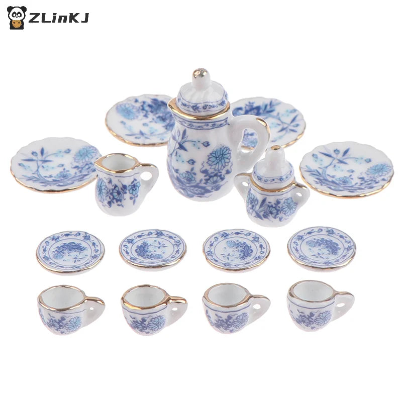 ▶1Set 1:12 Dollhouse Miniature Ceramics Teapot Tea Set Mini Ceramic Kungfu Tea Set Kettle Cup Tableware Model Kitchen Decor Toys Zpaxo