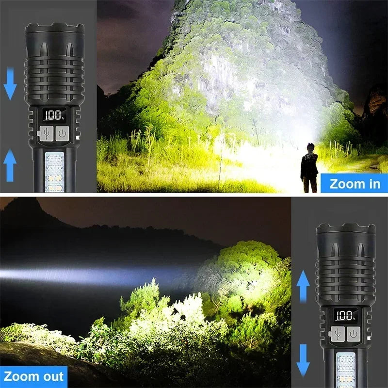 Rechargeable Zoom LED Tactical Flashlight with Display & Side Light