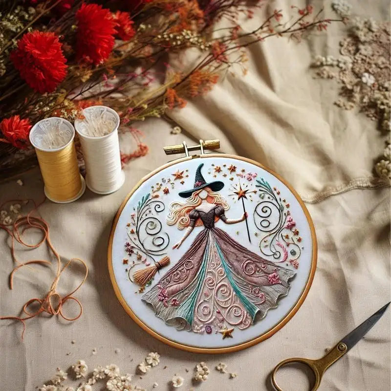 Witch Embroidery Patterns Hand Embroidery Material Supplies Handy Sewing Kit Creative Beginners Adults Crafts For Halloween Zpaxo