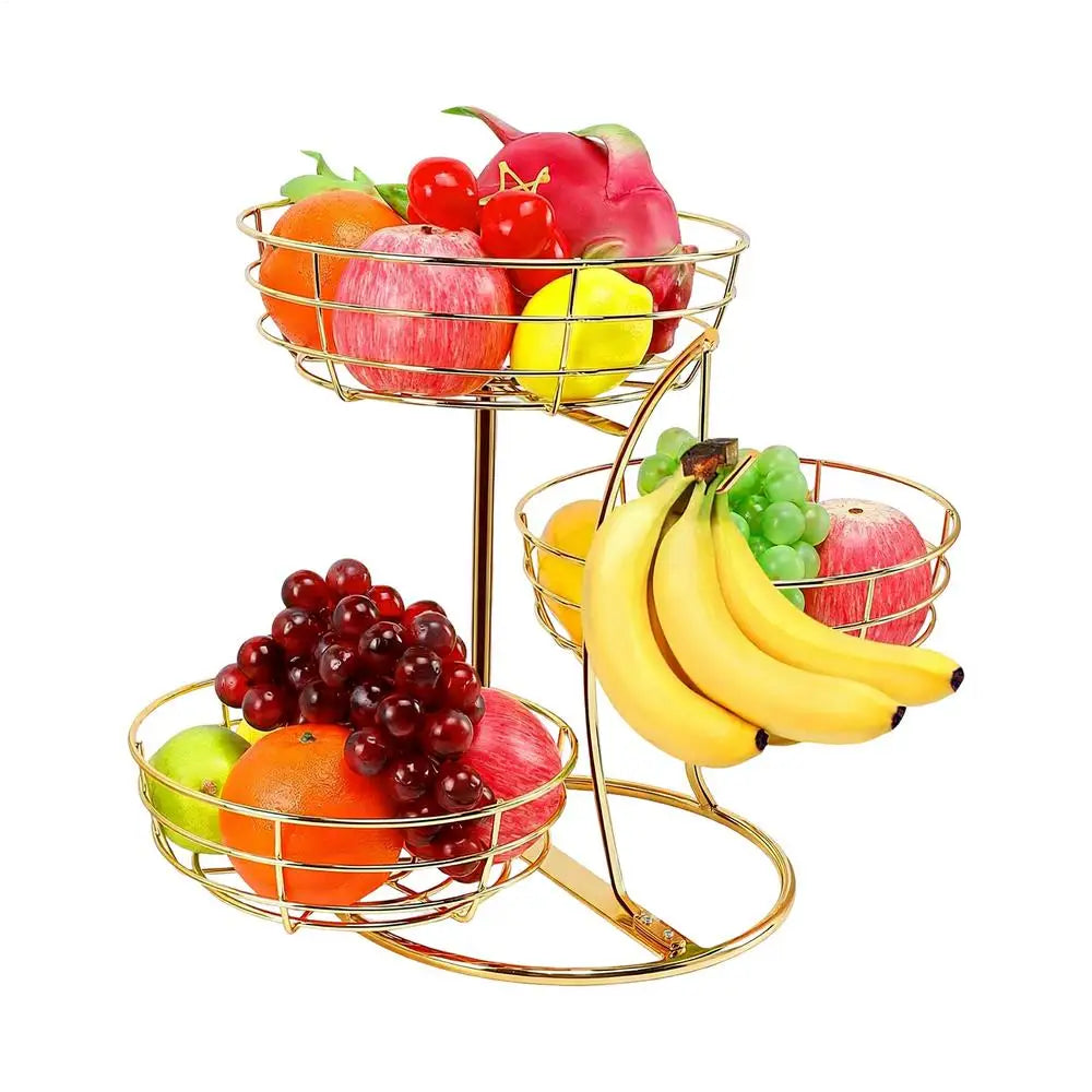 Fruit Basket 3-Tier Metal Non-Slip Space Saving Storage Fruit Basket for Kitchen Counter for Home Pantry Cabinet Apartment Zpaxo Gold China Mainland