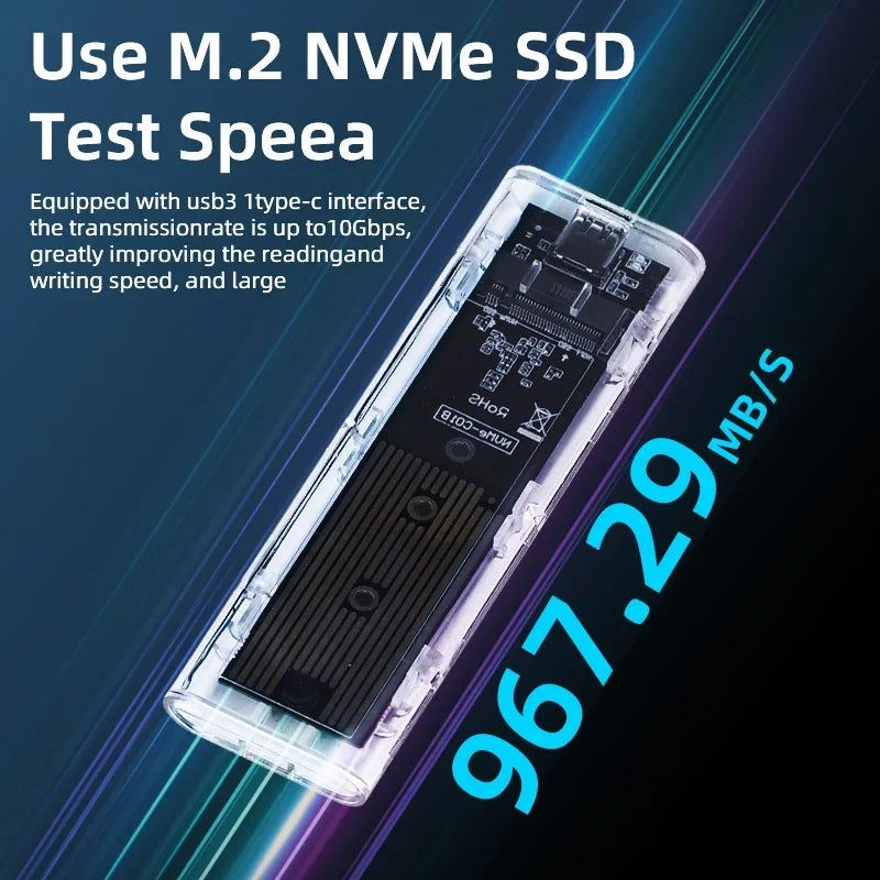 M.2 NVME PCIe NGFF SATA Dual Protocol SSD Case Clear USB Type C 10Gbps PCI-E M2 SSD Transparent External Enclosure Hard Disk Box Zpaxo