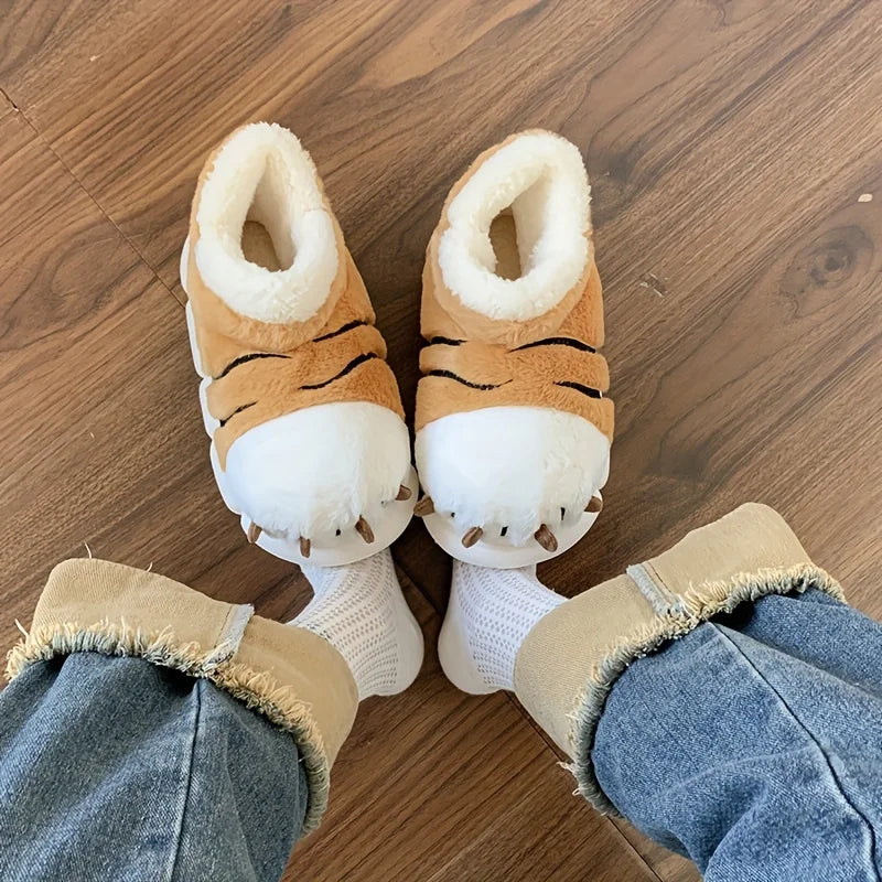 SHAJI Winter Warm Waterproof Slippers Unisex Tiger Paw Non Slip Wear