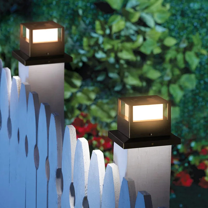 Solar Square Post Light Double Fence Lamp Waterproof Outdoor Street Zpaxo