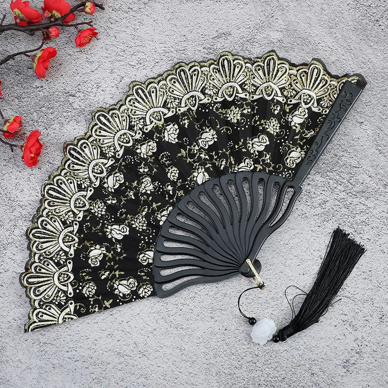 Rose Folding Fan – Ancient Style Dance, Wedding & Party Fan