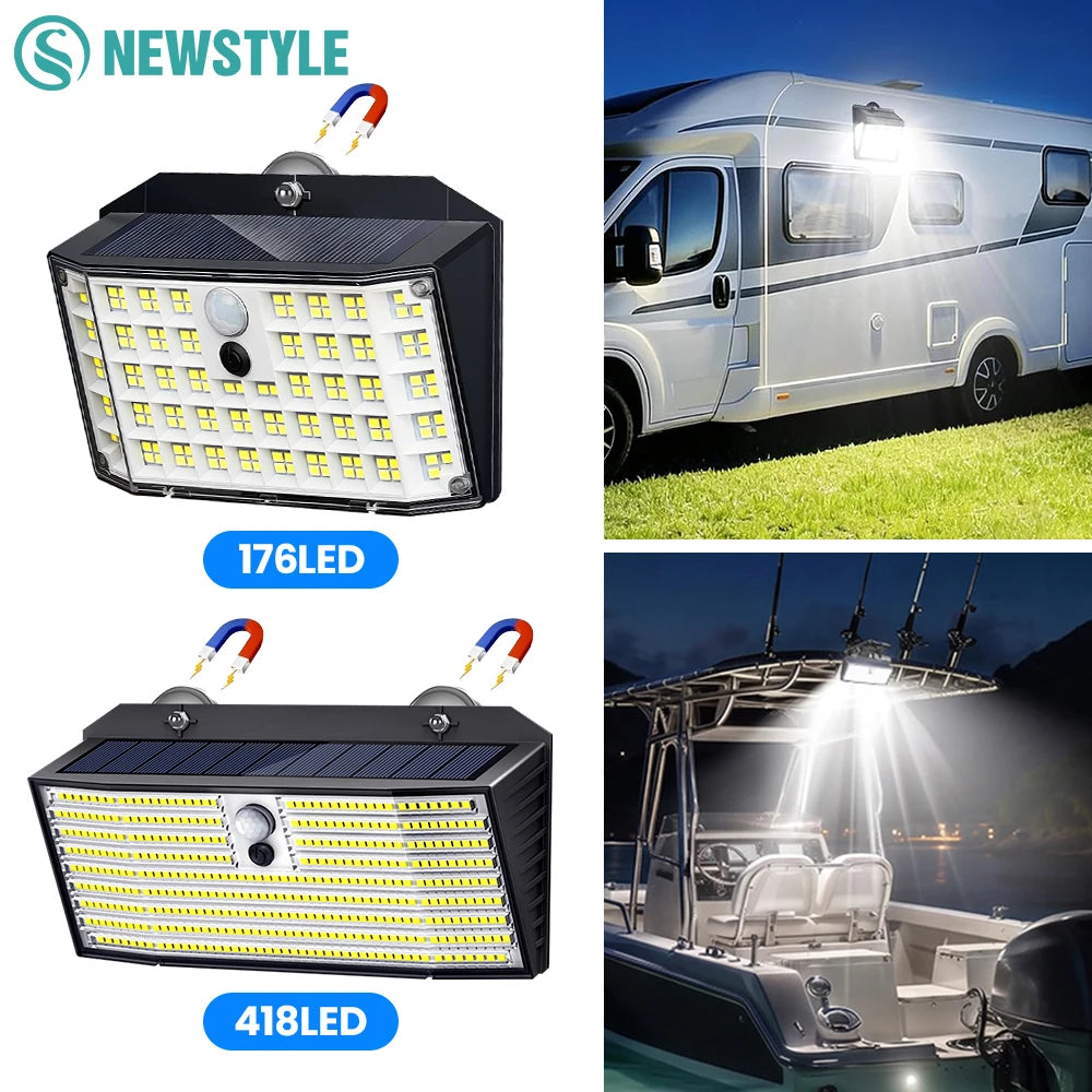 Magnetic Solar Wall Light 176/418LED Motion Sensor Fench Light with 3 Lighting Mode IP65 Waterproof Solar Security Light Zpaxo