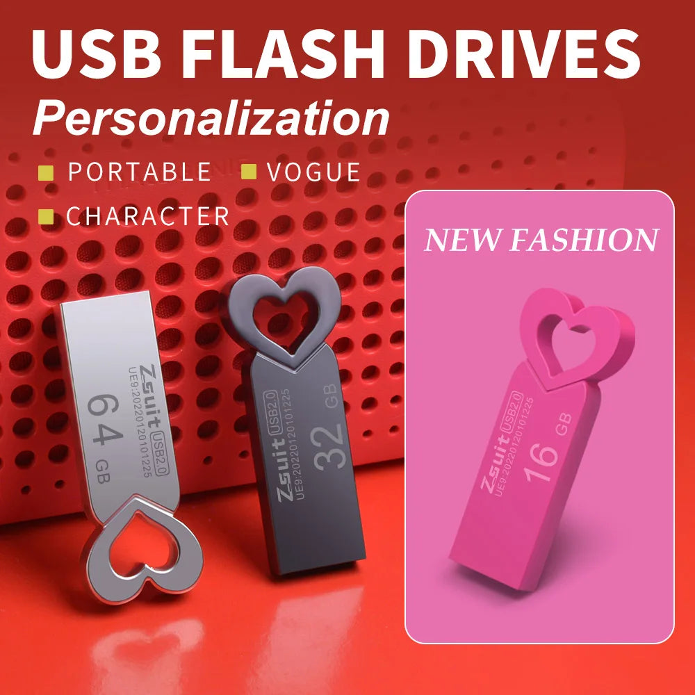 Metal USB3.0 flash drive Waterproof USB flash drive 8GB 16GB 32GB 64GB 128GB Pendrive Heart shaped USB flash drive for Lover Zpaxo
