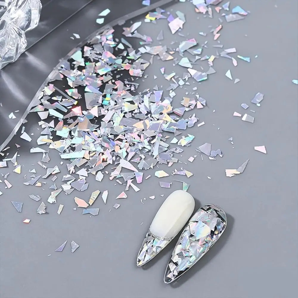 Aurora Nail Glitters Laser Silver Iridescent Glitter Chunky Sparkly Zpaxo