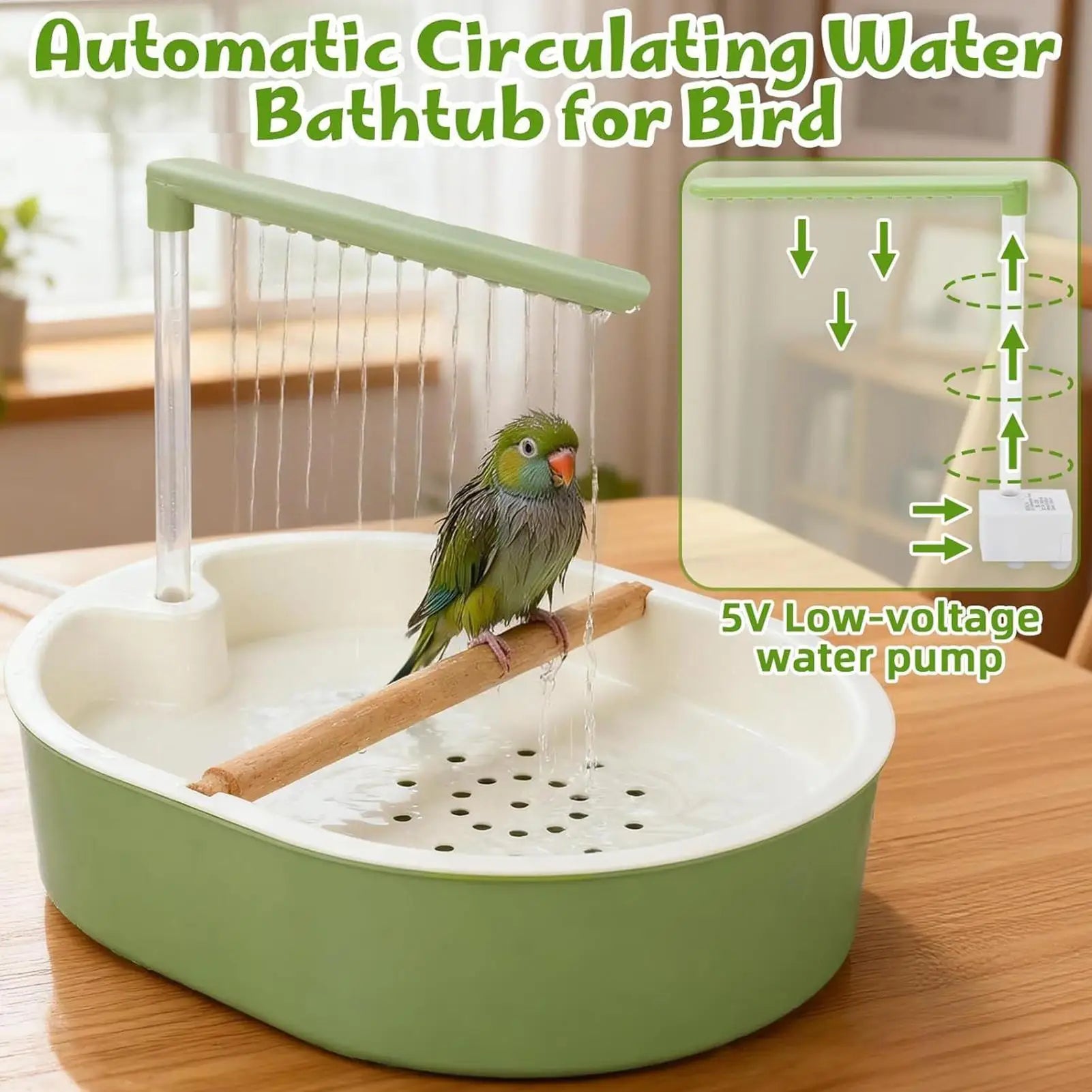 Automatic Bird Cage Bath 26 Hole Circulating Parrot Shower Cockatiel