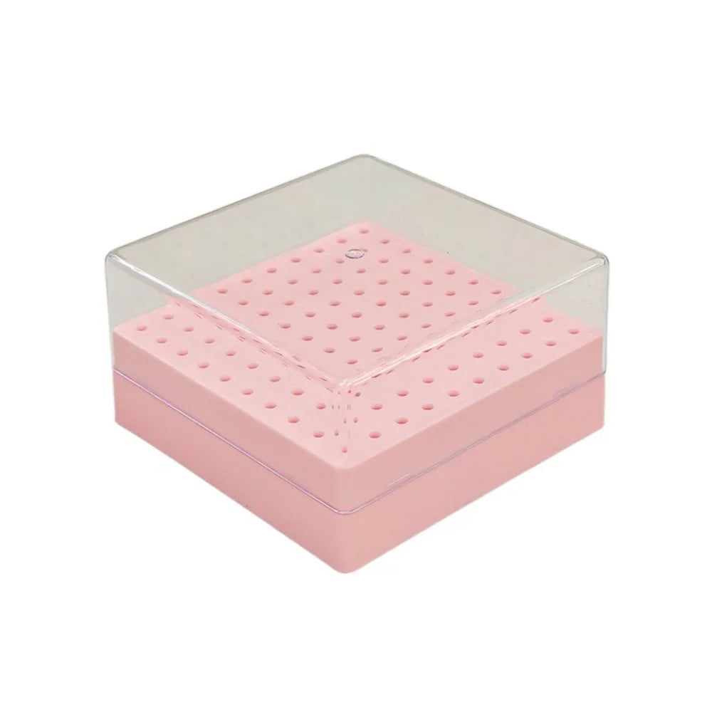 100 Holes Nail Drill Bits Organizer Portable Dustproof Art Storage Zpaxo Pink