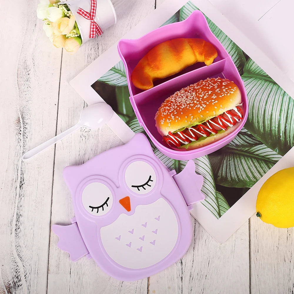 Portable Owl Lunch Box with Compartments Plastic Bento Box Cartoon Food Container Student School Food Storage Box Zpaxo