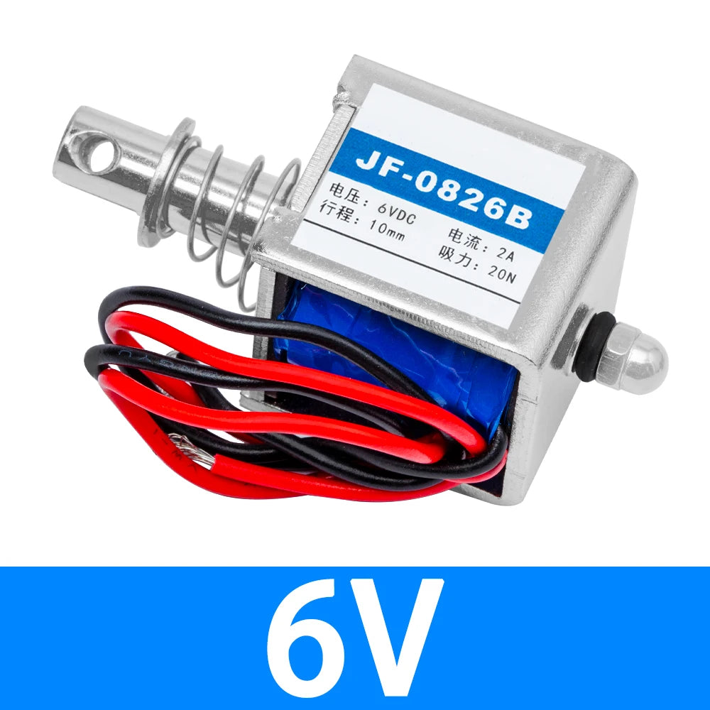 JF-0826B Open Frame Push-Pull Solenoid – 10mm Stroke 20N Force, 6V/12V/24V DC Multi-Voltage for Industrial Applications Zpaxo JF-0826B 6V