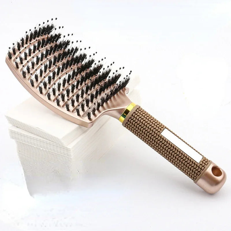 Hairbrush Bristle Nylon Women Wet Curly Detangle Hair Brush Hair Brushes Scalp Massage Comb for Salon Hairdressing Styling Tools Zpaxo Gold