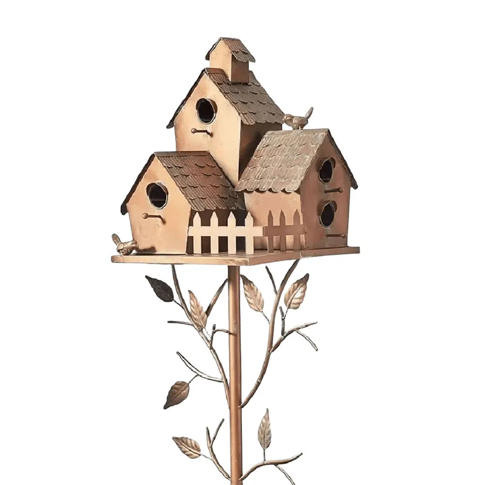 Birdhouse Garden Stakes Outdoor Decor Metal Bird House Art Crafts