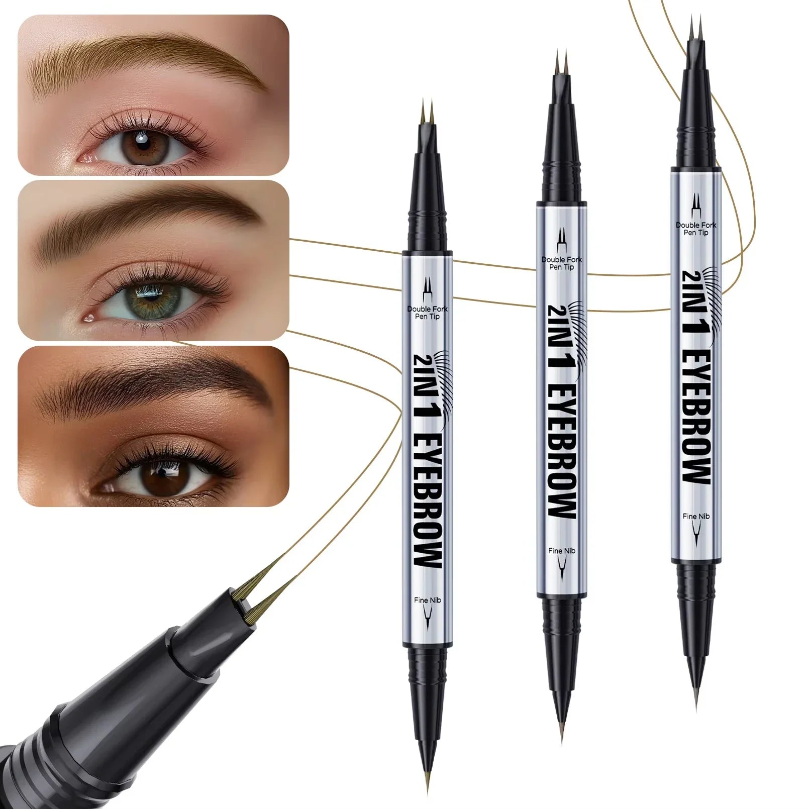 5 Colors Two-pronged Eyebrow Pencil Waterproof Liquid Curved Pen Fork