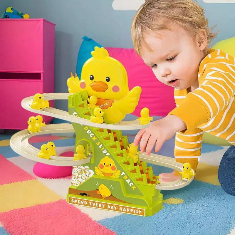 Electric Duck Climbing Stairs Ducks Tracks Slide Toy Set With Music Educational Interactive Animal Cartoon Race Fun For Zpaxo