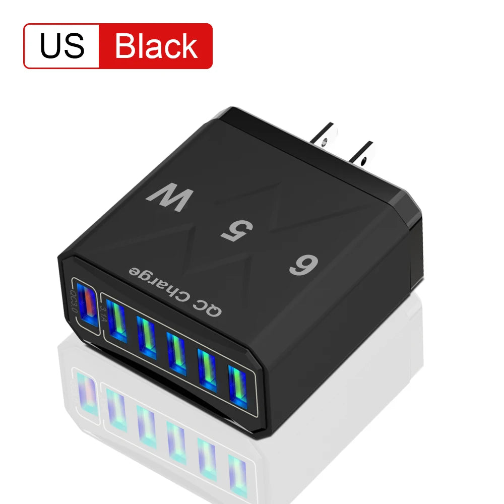 1 Fast Charging Total 65W Wall Travel Charger Adapter Quick Charge 3 Zpaxo US Plug-Black