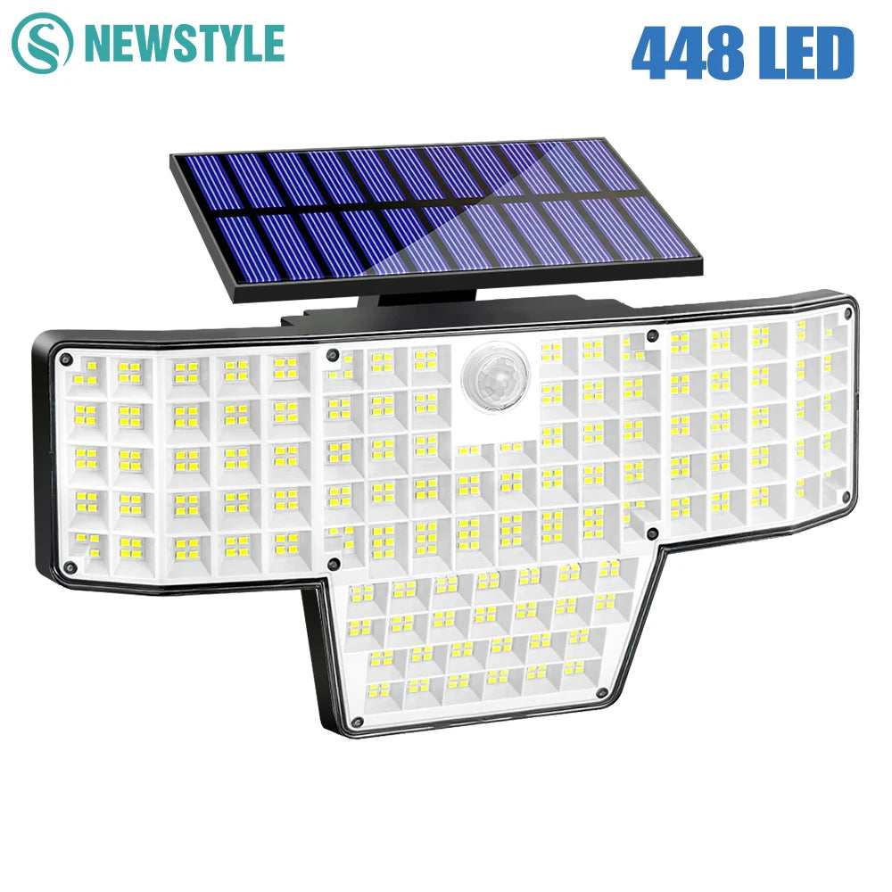 LED Solar Wall Light With Motion Sensor 448 LED Solar Powered Flood Lights Outdoor IP65 Waterproof 3 Modes Garden Yard Pathway Zpaxo