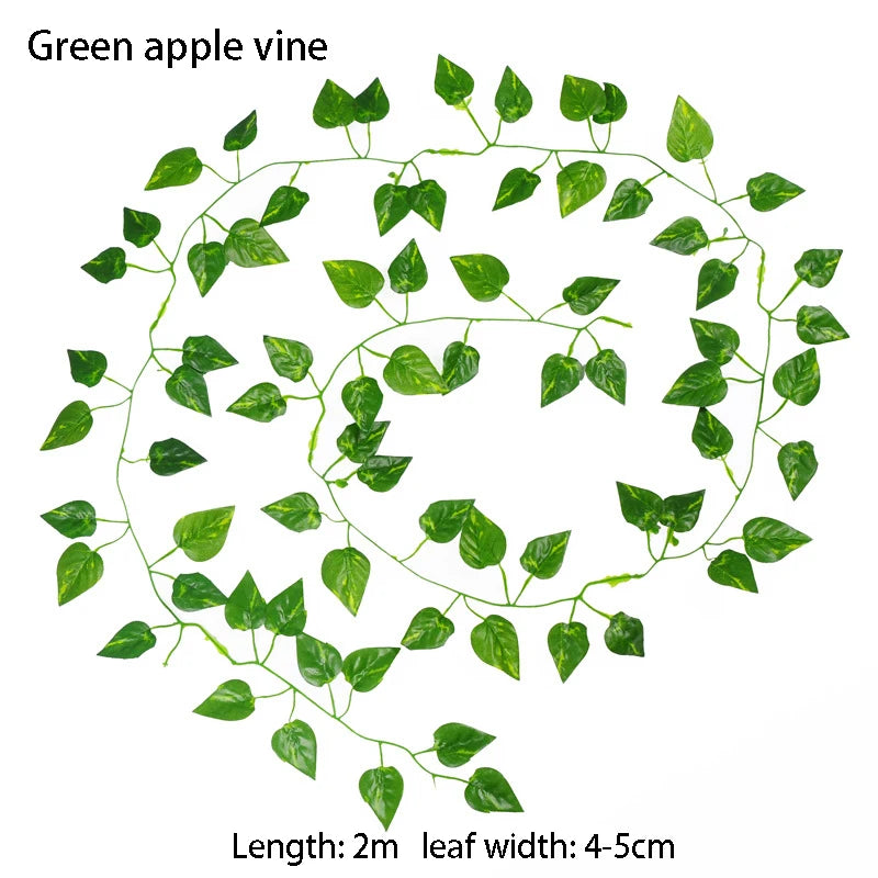 100 2M Artificial Green Leaves Ivy Vine Garland Fake Leaf Plants Zpaxo Green vine 100M (50String)