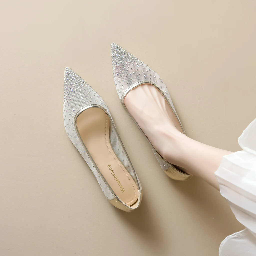 Flat Shoes for Women Spring Autumn 2025 Shallow Casual Women Flat Bottomed Mesh Pointed Toe Rhinestone Plus Size Women's Shoes Zpaxo