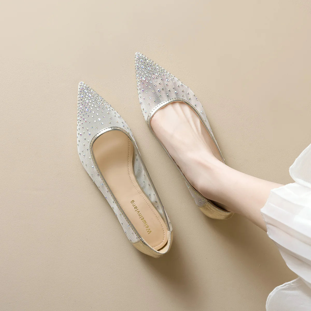 Flat Shoes for Women Spring Autumn 2025 Shallow Casual Women Flat Bottomed Mesh Pointed Toe Rhinestone Plus Size Women's Shoes Zpaxo