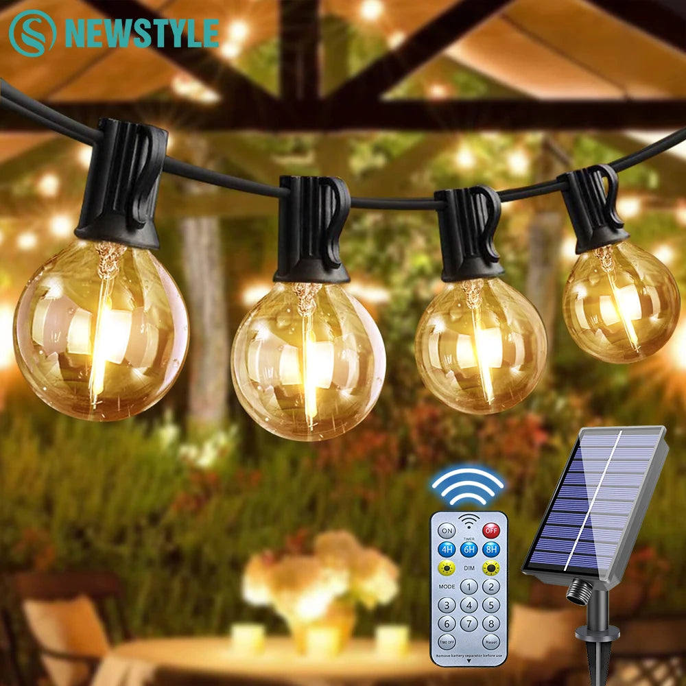 G40 Solar Outdoor Patio String Lights Remote Control Dimmable Waterproof Solar USB Charge String lights for Garden Balcony Decor Zpaxo