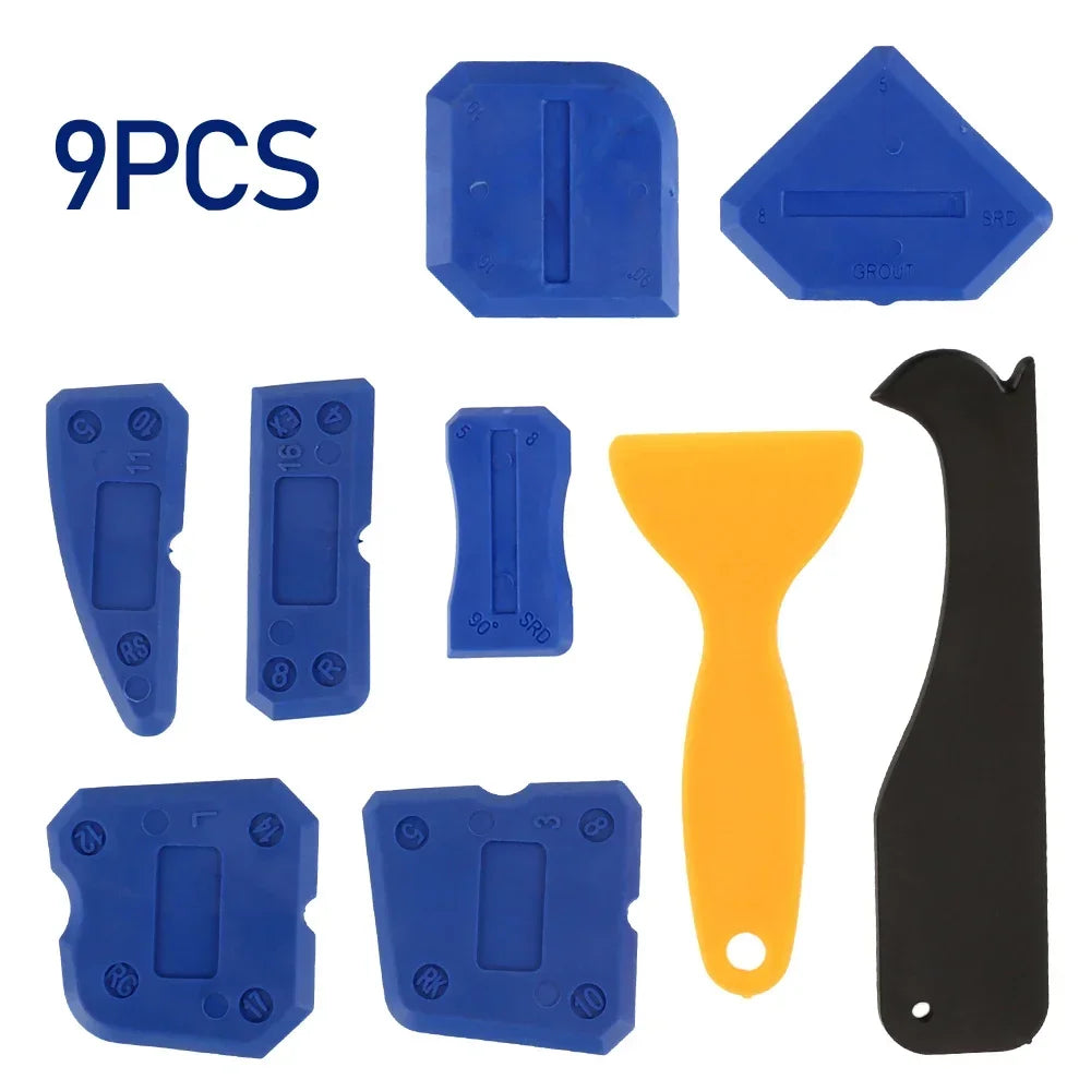 9pcs Caulking Tool Kit Plastic Sealant Finishing Tool with Multiple Shape and Size Portable Grout Scraper Multipurpose Caulk Zpaxo
