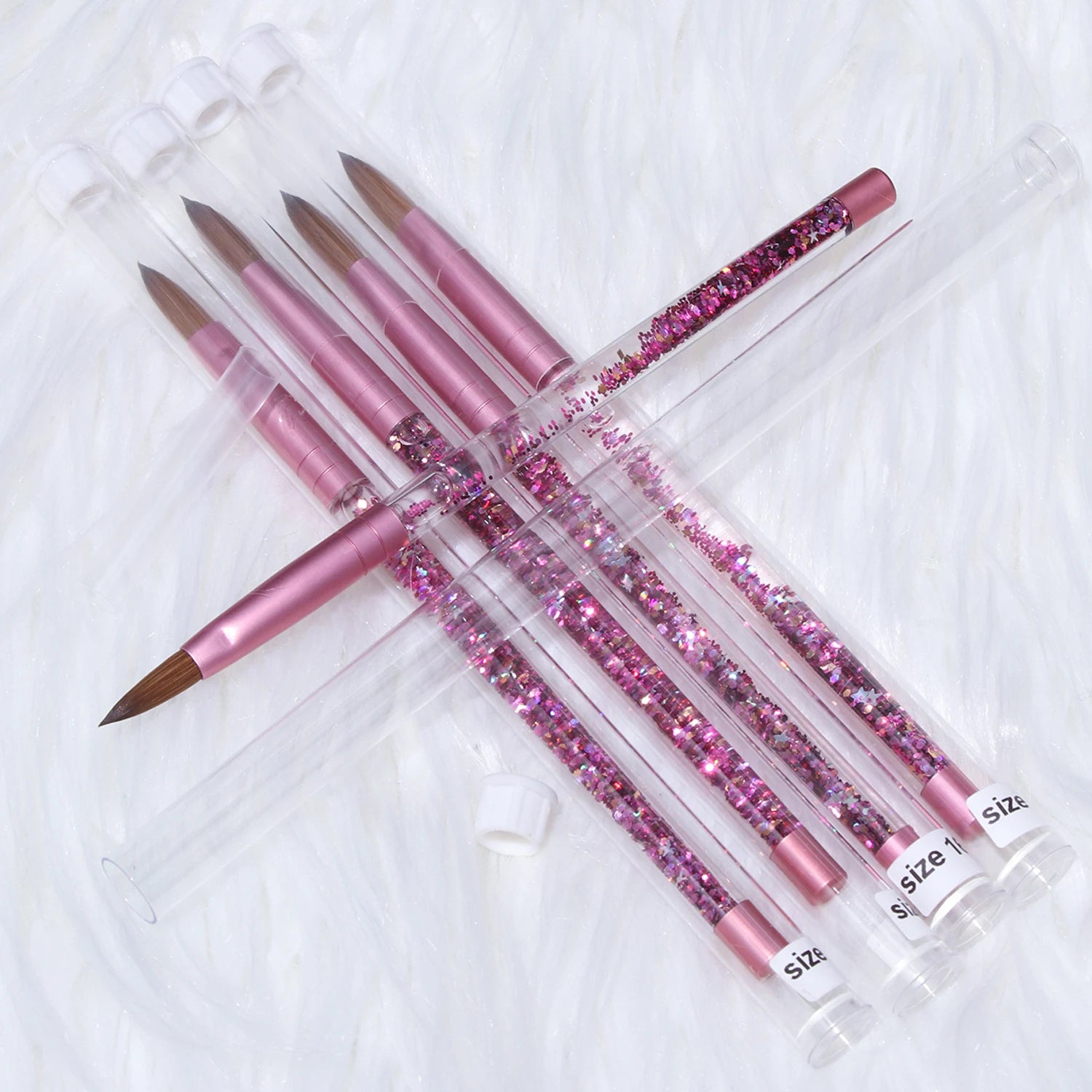 Acrylic Nail Brush Pure Kolinsky Hair Powder Round Shaped Pink Liquid Zpaxo