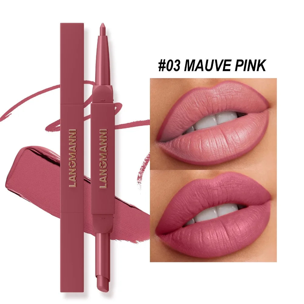 2-in-1 Matte Lip Liner Pencil Velvet Lipstick Crayon Waterproof Smudge-Proof Easy Precision Brown Lip Contouring Charming Makeup Zpaxo 03