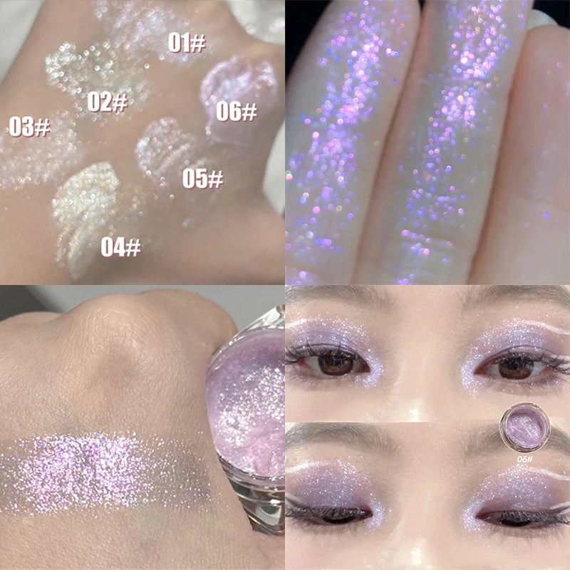 Glitter Highlighter Powder Eyeshadow Gel Fine Sparkling Pearly Diamond Wet Shadow Shimmer Brightening Contouring Makeup Cosmetic Zpaxo