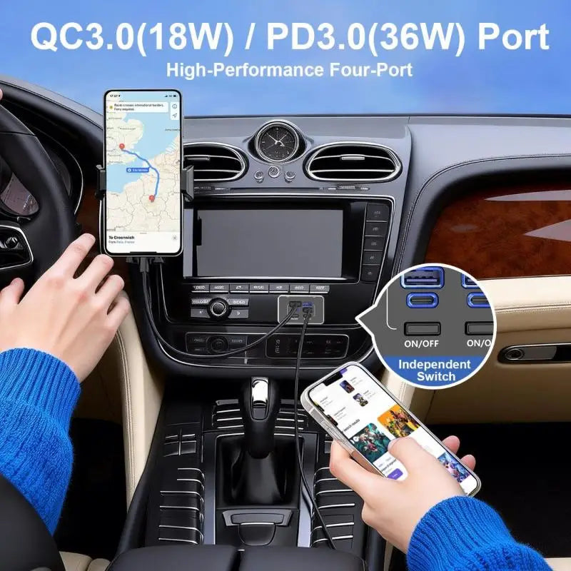 4-Port 78W RV USB Outlet – Dual PD Type-C & QC 3.0 Panel Mount