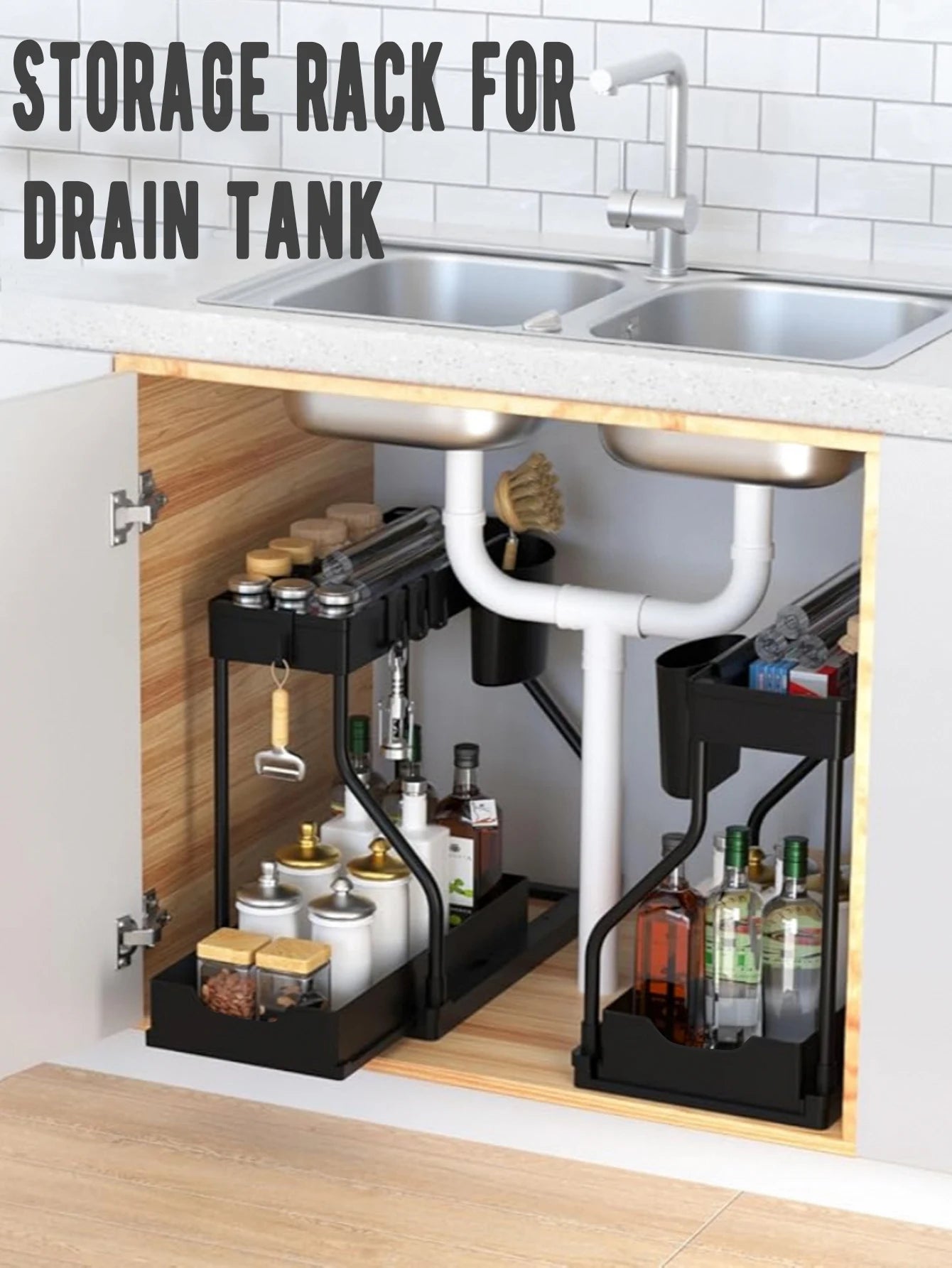 2-Tier Pull-Out Under Sink Organizer | Kitchen & Bathroom Cabinet Pull-Out Organizer Zpaxo